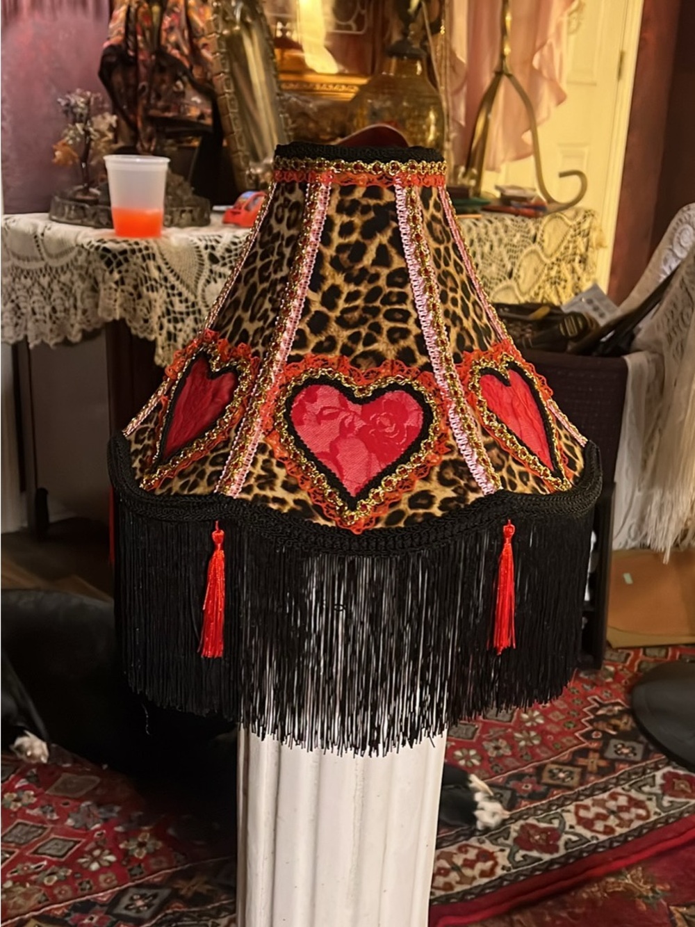 Leopard & Red/Pink Heart Tassel Lampshade
